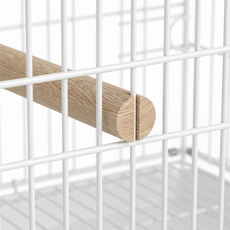 PawHut Bird Cage Foldable Portable Budgie Cage with Wooden Perch 2 Bowls for Travel 49 x 31 x 40 cm White