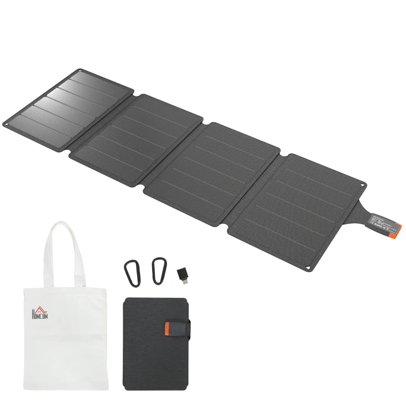 HOMCOM Painel Solar Dobrável 36W com Entradas USB-A e Tipo C IP67 Impermeável Superfície de ETFE para Carregar Telemóveis Tablets 89,8x27,9x1 cm Cinzento