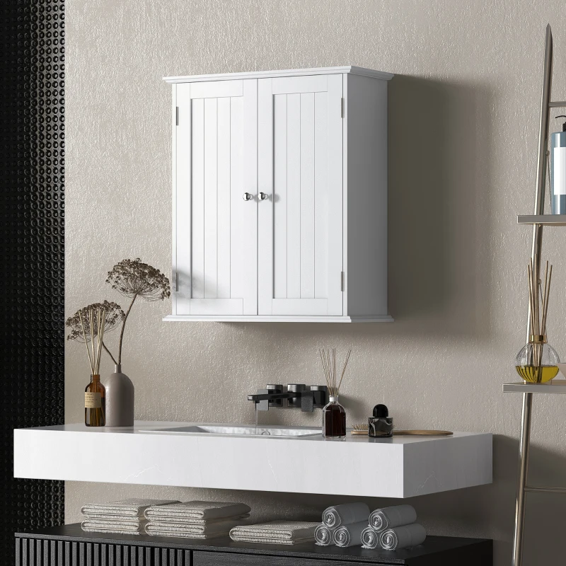 HOMCOM Bathroom Wall Cabinet, 3-Tier Wall-Mounted Bathroom Storage Cabinet with Adjustable Shelf, White