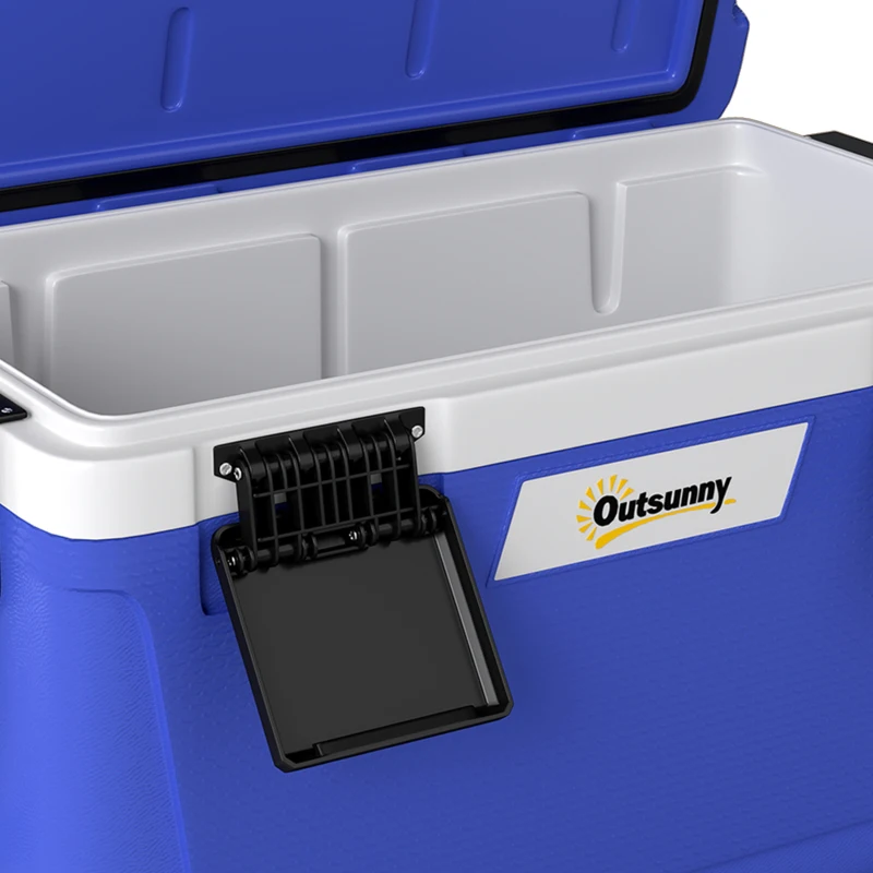 Outsunny 42.6L Insulated Cool Box, Lightweight Portable Ice Cooler with Handle, Lid and Drain Valve, Dark Blue