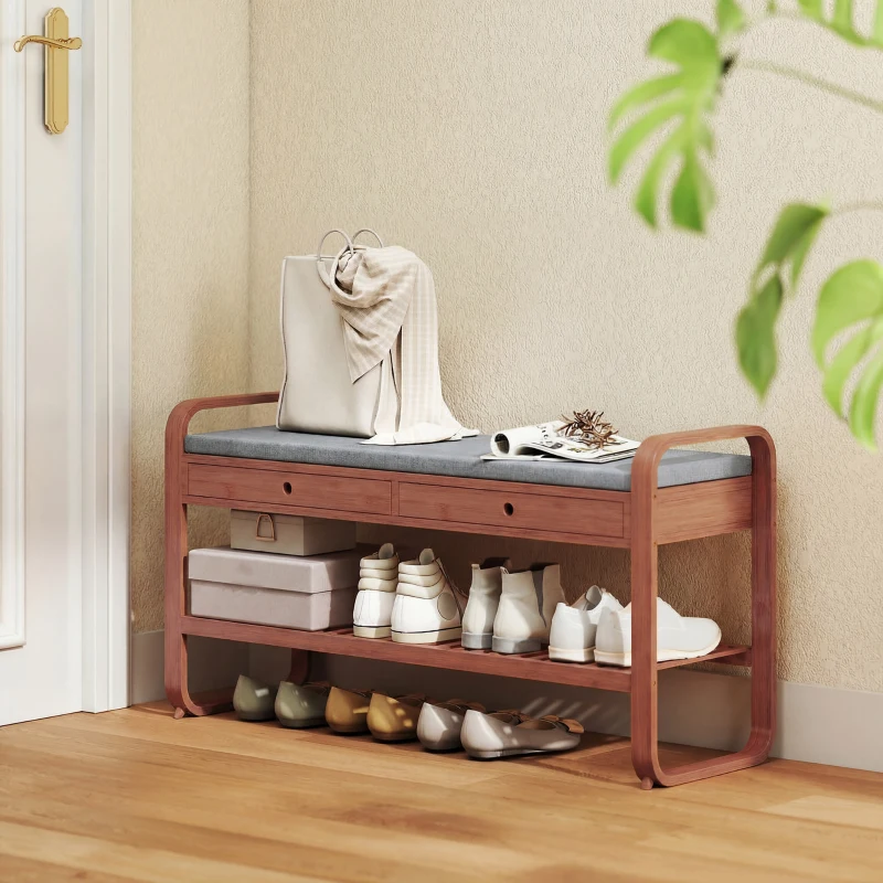 HOMCOM Shoe Bench with 2 Drawers Cushioned Seat Shoe Storage Bench for Hallway 105 cm Dark Brown and Grey