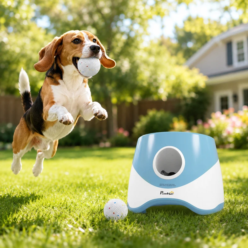 PawHut Lançador Automático de Bolas com 3 Bolas em ETPU 3 Ajustes de Distância 6 m/10 m/14 m Interno e Externo Azul