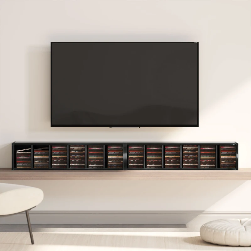 HOMCOM Set of 2 CD Media Display Shelf Unit Tower Rack with Adjustable Shelves, High Gloss Black