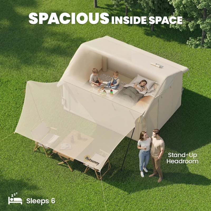 Outsunny Inflatable Tents Waterproof Glamping Tent with Stove Jack for 6-8 Person