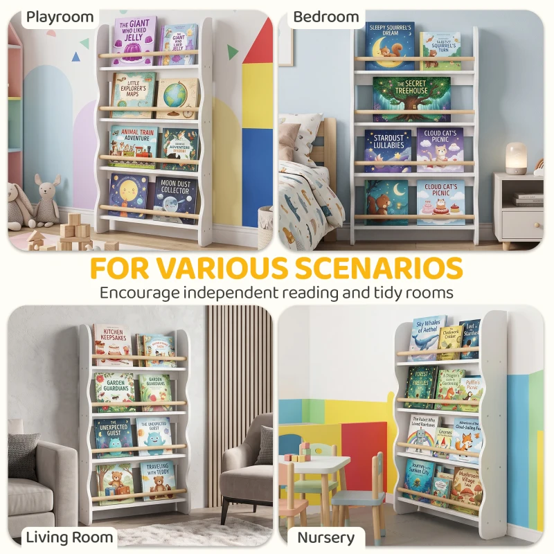 AIYAPLAY Bibliothèque murale pour enfant, rangement livre enfant 4 niveaux, fixer au mur, 60 x 10 x 98 cm, blanc