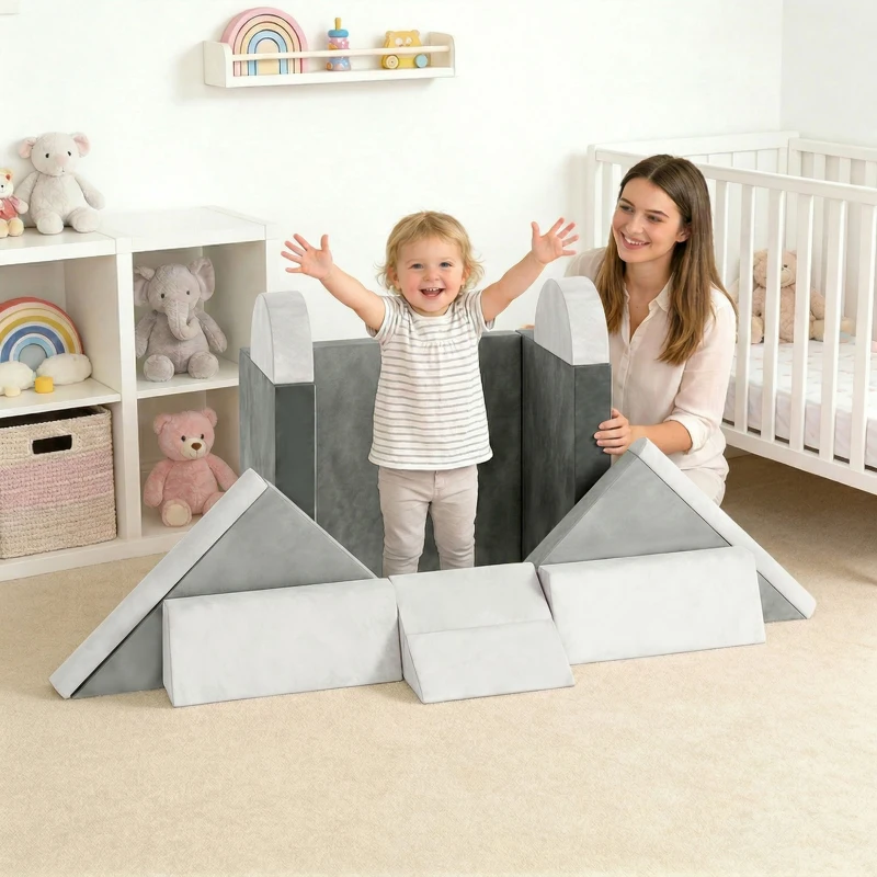 AIYAPLAY Kids Play Sofa, 12 Pieces Foam Modular Soft Play Set for Playroom, Children Convertible Sofa for Boys and Girls, Grey