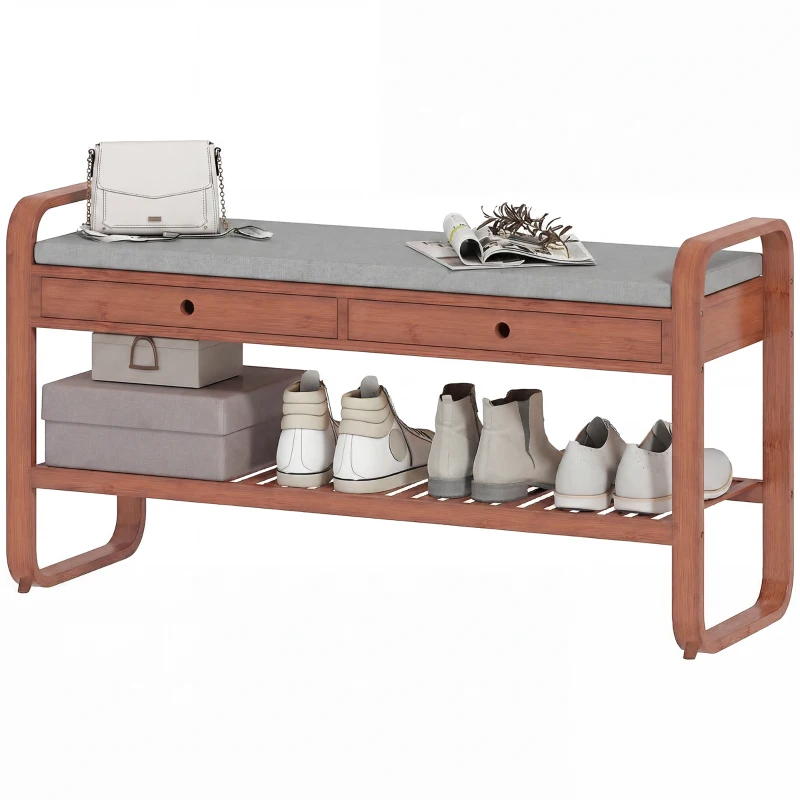 HOMCOM Shoe Bench with 2 Drawers Cushioned Seat Shoe Storage Bench for Hallway 105 cm Dark Brown and Grey