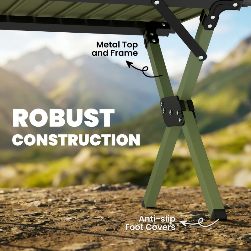 Outsunny 4ft Folding Camping Table, Waterproof Picnic Table with Roll Up Top, Carrying Bag and Metal Frame, Green