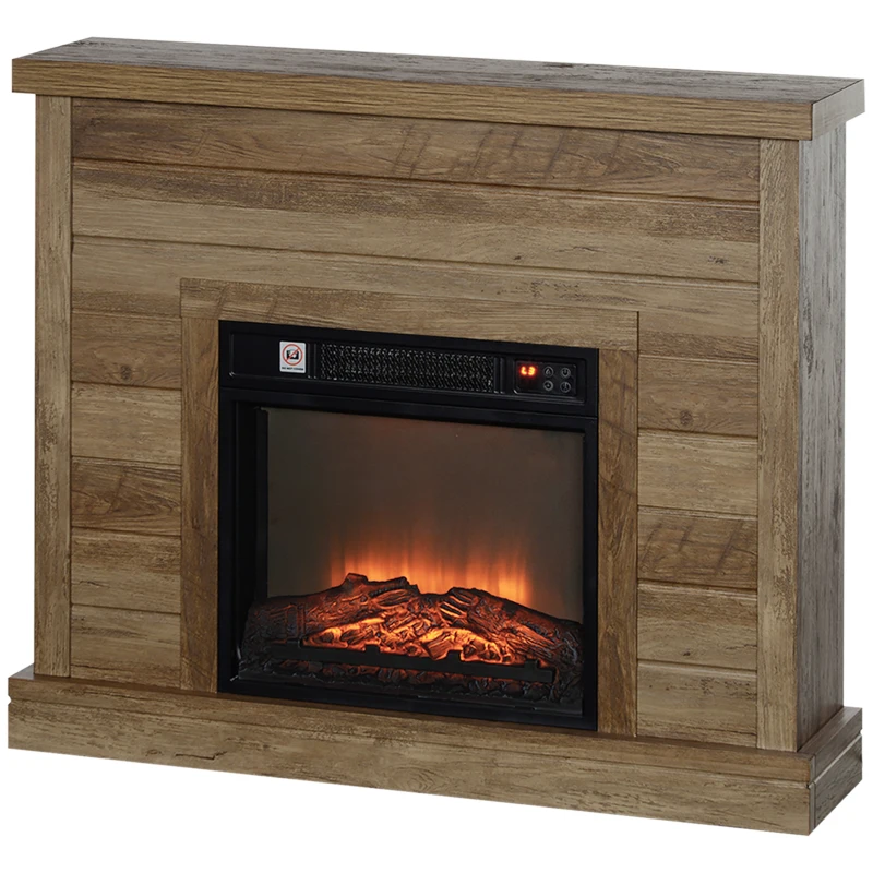 HOMCOM Lareira Elétrica 1800W Lareira Decorativa com Efeito de Chama Realista Temporizador para Ambientes de 30 m² 96,5x22x81,7 cm Efeito Madeira