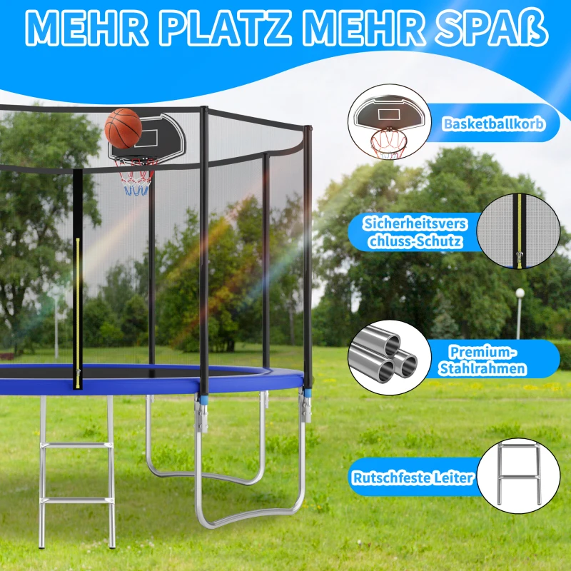 Trampolin Outdoor, verstärkten Beintraversen, doppelt gepolstertem Sicherheitsnetz, 366x366x256 cm, Blau