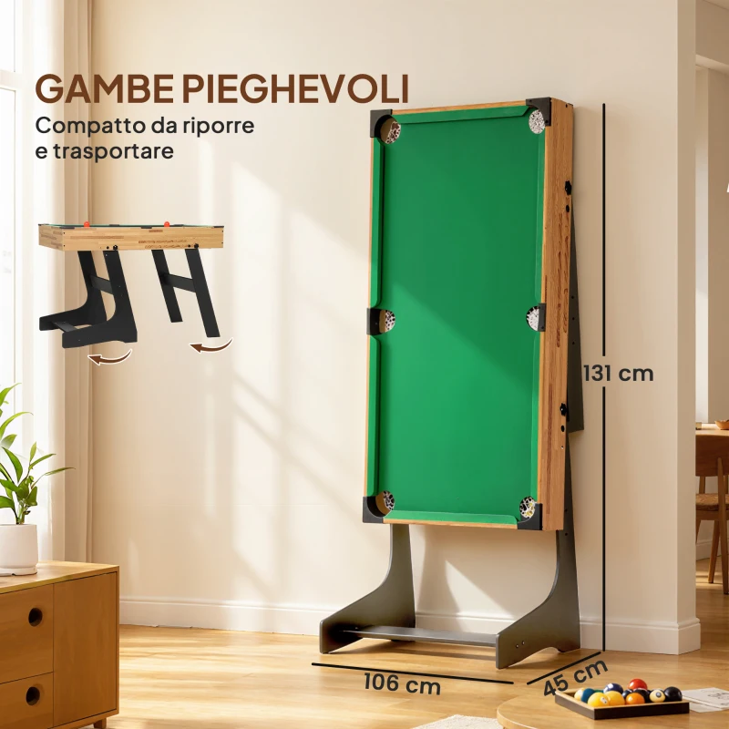 SPORTNOW Tavolo da Gioco 13 in 1 Pieghevole con Calciobalilla, Ping Pong, Hockey, Biliardo, Scacchi e Altri, Noce