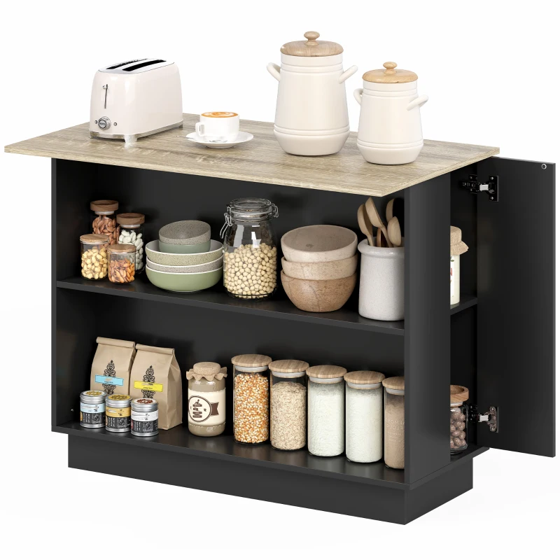 HOMCOM Isla de Cocina Mueble buffet auxiliar con 2 Estantes Abiertos 2 Puertas y Estantes Ajustables 105x60x82 cm Negro y Roble