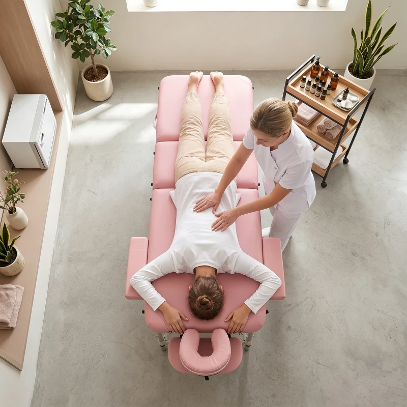 HOMCOM Marquesa de Massagem Dobrável em Alumínio com Altura Ajustável, Apoio de Cabeça e Estrutura Estável, Rosa