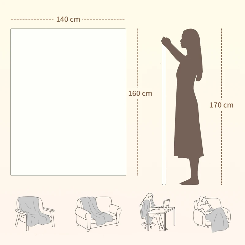 HOMCOM Pătură electrică 160x140 cm cu 5 niveluri de încălzire și 2 zone de control independente, din poliester alb