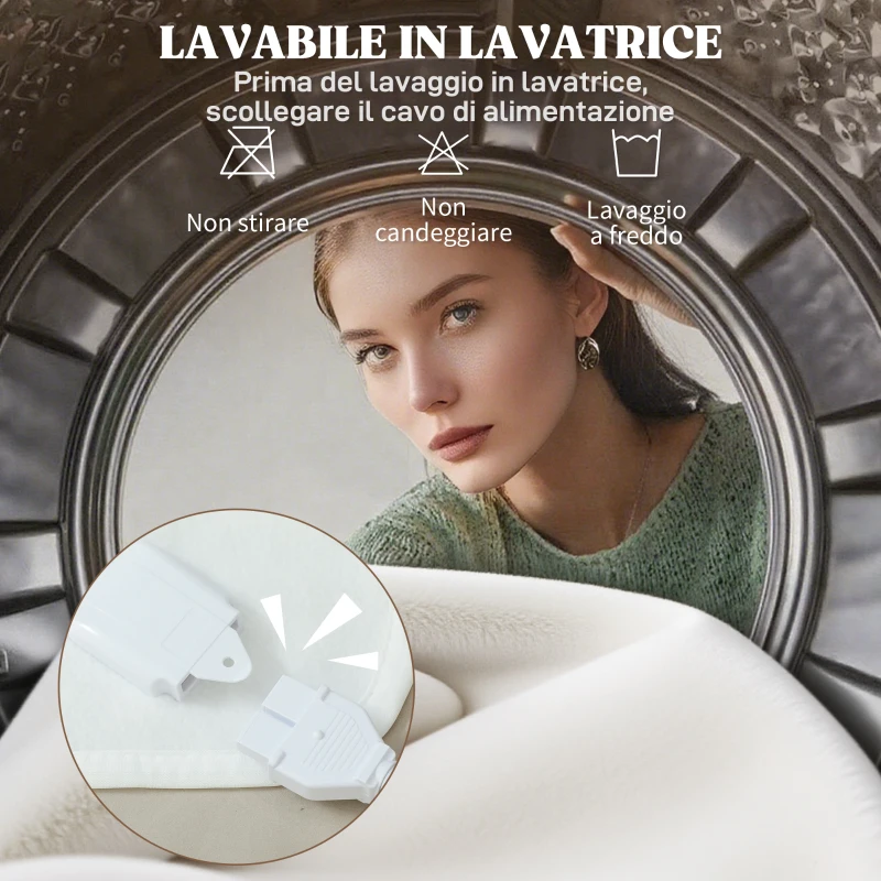 HOMCOM Coperta Elettrica 160x140 cm con 5 Livelli di Calore e 2 Zone di Controllo Indipendenti, in Poliestere Bianco