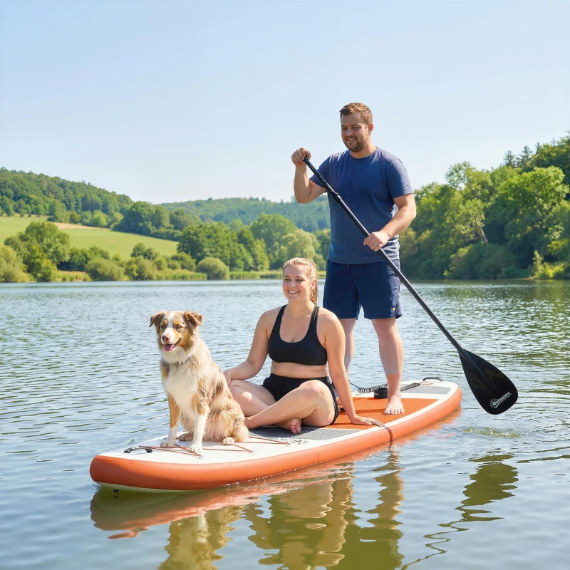 Outsunny Sup Gonfiabile con Sedile, Pagaia e Accessori, in Plastica ed EVA, 320x82x15 cm, Arancione