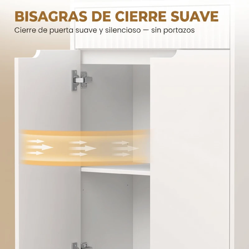 HOMCOM Armario Alto de Baño Columna de Baño Estrecha con 3 Estantes Abiertos Cajón Acanalado Estante Ajustable Blanco