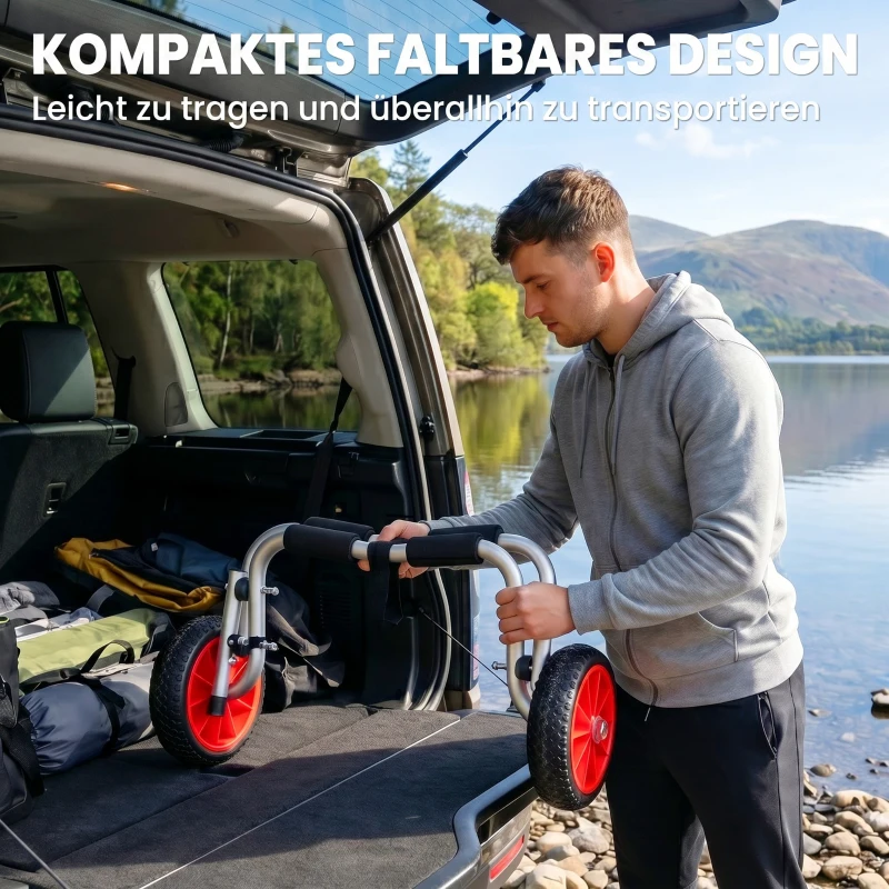 Outsunny Transportwagen Klappbar Alu Kajakwagen bis 70 kg Bootswagen mit Spanngurte luftlose Stollenreifen