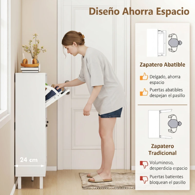 HOMCOM Mueble para Zapatos 4 Cajones Abatibles Ahorraespacio con Estantes Regulables Blanco