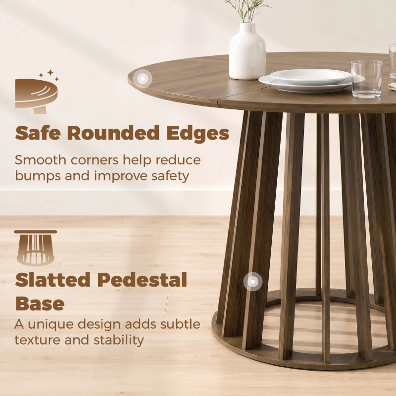 HOMCOM Dining Table for 4-6 People Modern Kitchen Table with Slatted Base 120 cm Round Light Walnut