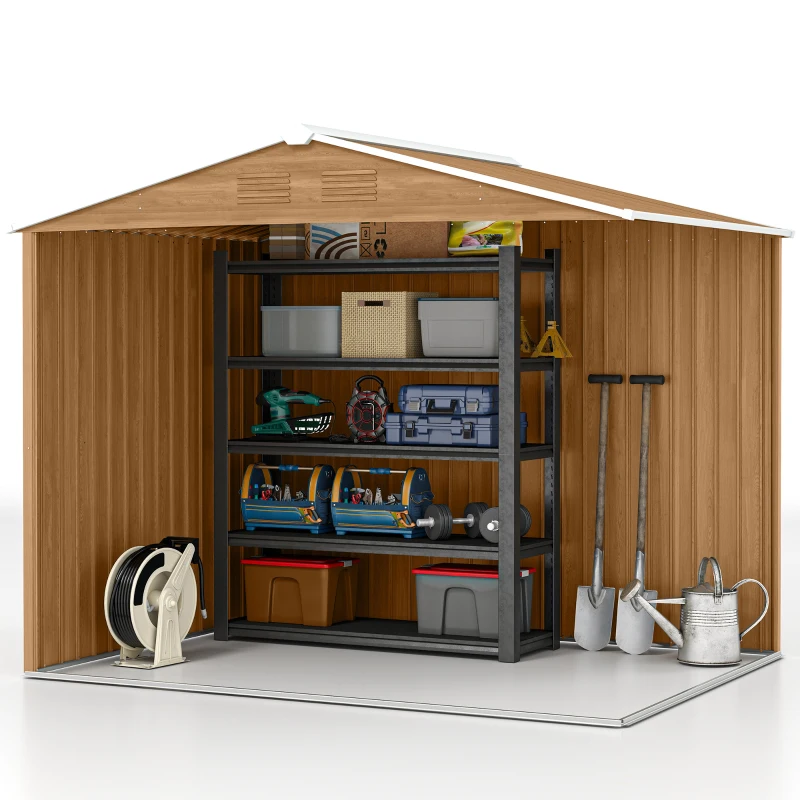 Outsunny Casetta da Giardino in Lamiera di Acciaio con Porte Scorrevoli, 236x174x190cm, Marrone