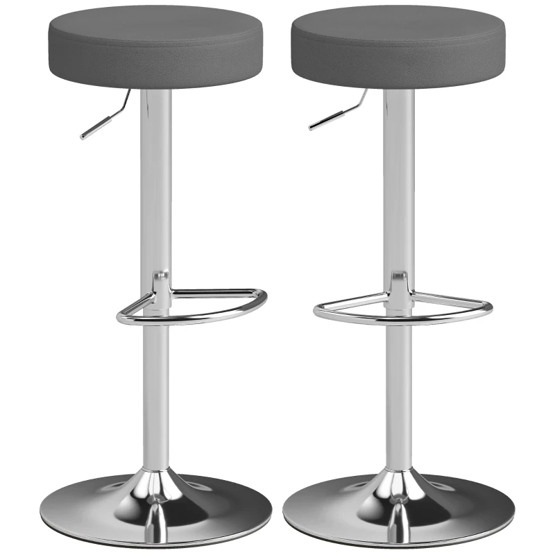 HOMCOM Bar Stools Set of 2, Modern PU Leather Swivel Barstools, Height Adjustable Breakfast Bar Chairs with Footrest, Grey