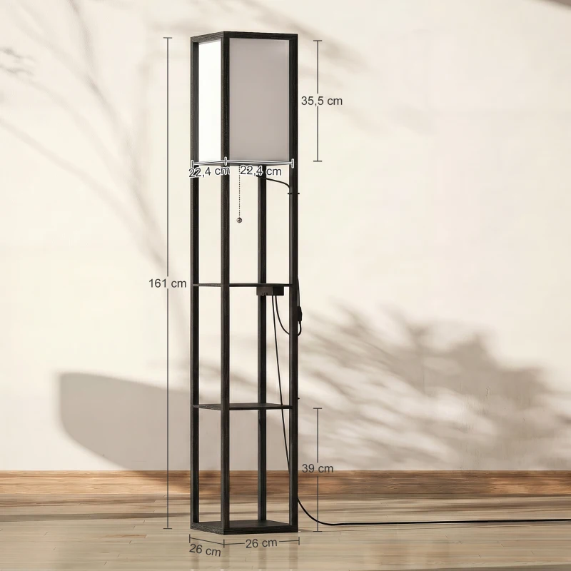 HOMCOM LED vloerlamp met planken, dimbaar, kettingschakelaar & stekkerdoos, zwart