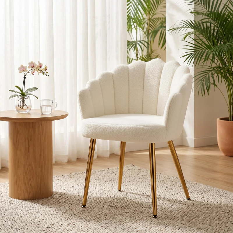 HOMCOM Lounge Chair Petal-Back Armchair Metal Metal Legs for Living Room Bedroom Cream