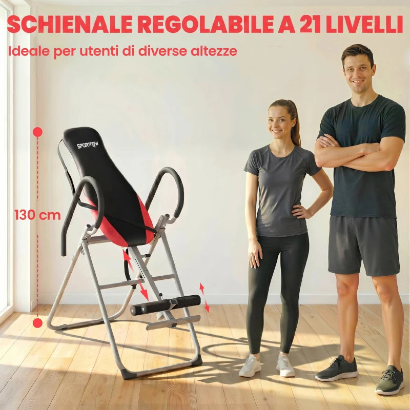 SPORTNOW Panca ad Inversione Pieghevole e Regolabile con Cintura di Sicurezza, in Acciaio,122x59x130 cm, Rosso e Nero