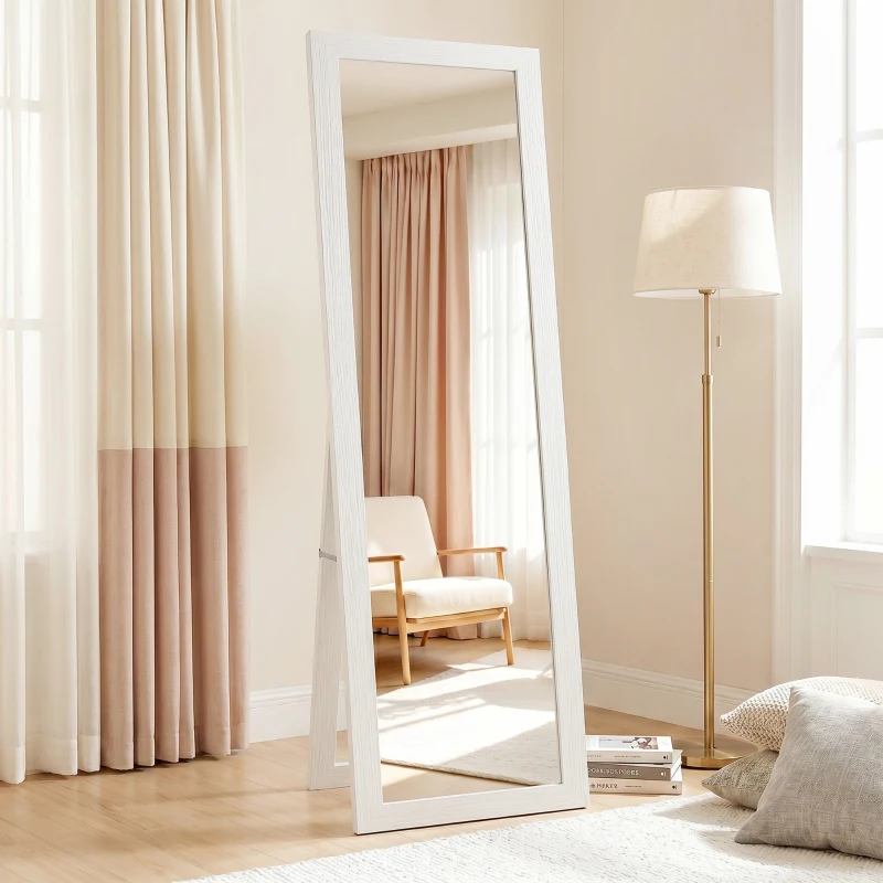 HOMCOM Espejo de Cuerpo Entero 157x37 cm con Marco de MDF Espejo de Pie Inclinado o Colgante Blanco Veteado