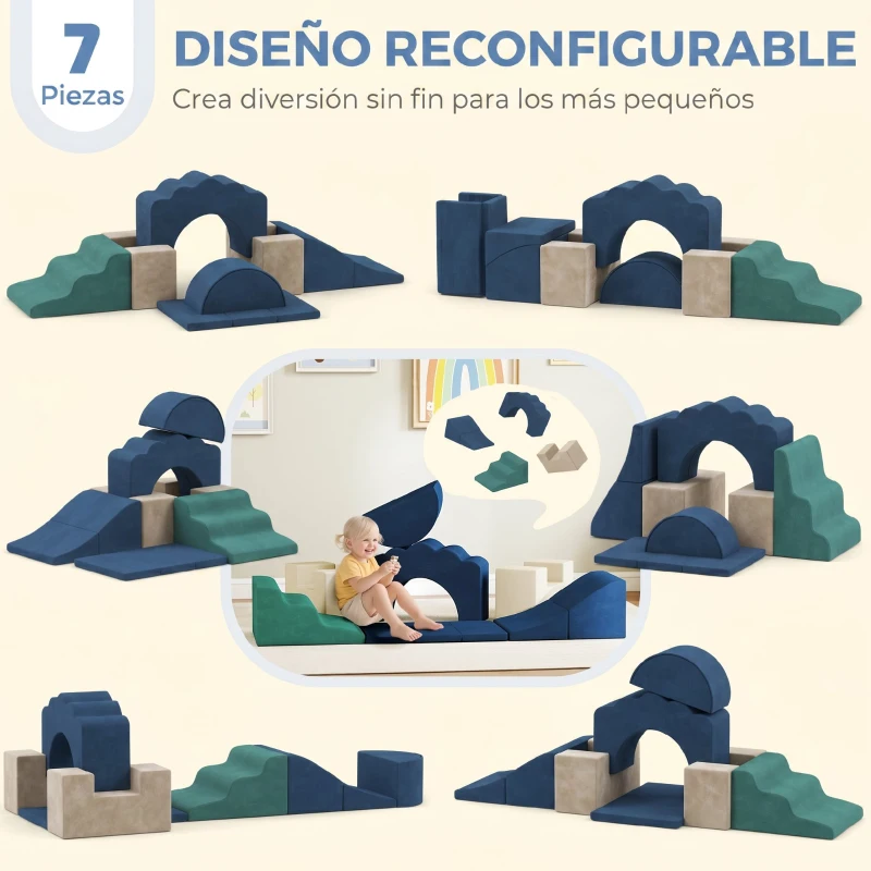 AIYAPLAY Juego de 7 Bloques de Espuma para Niños Bloques de Psicomotricidad con Base Antideslizante para 0,5-3 Años Azul Oscuro