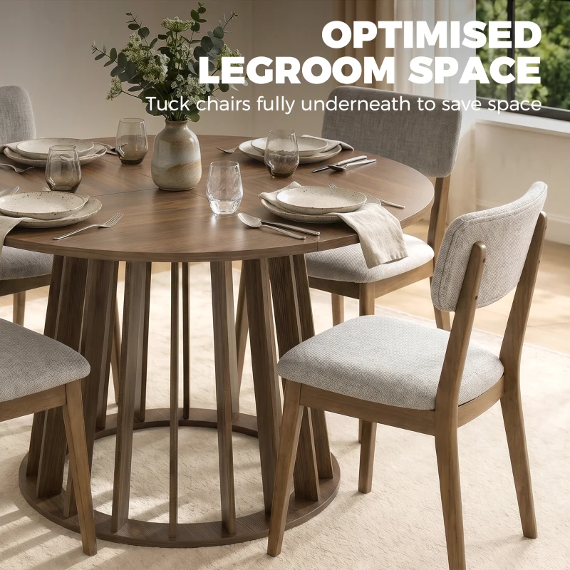 HOMCOM Dining Table for 4-6 People Modern Kitchen Table with Slatted Base 120 cm Round Light Walnut