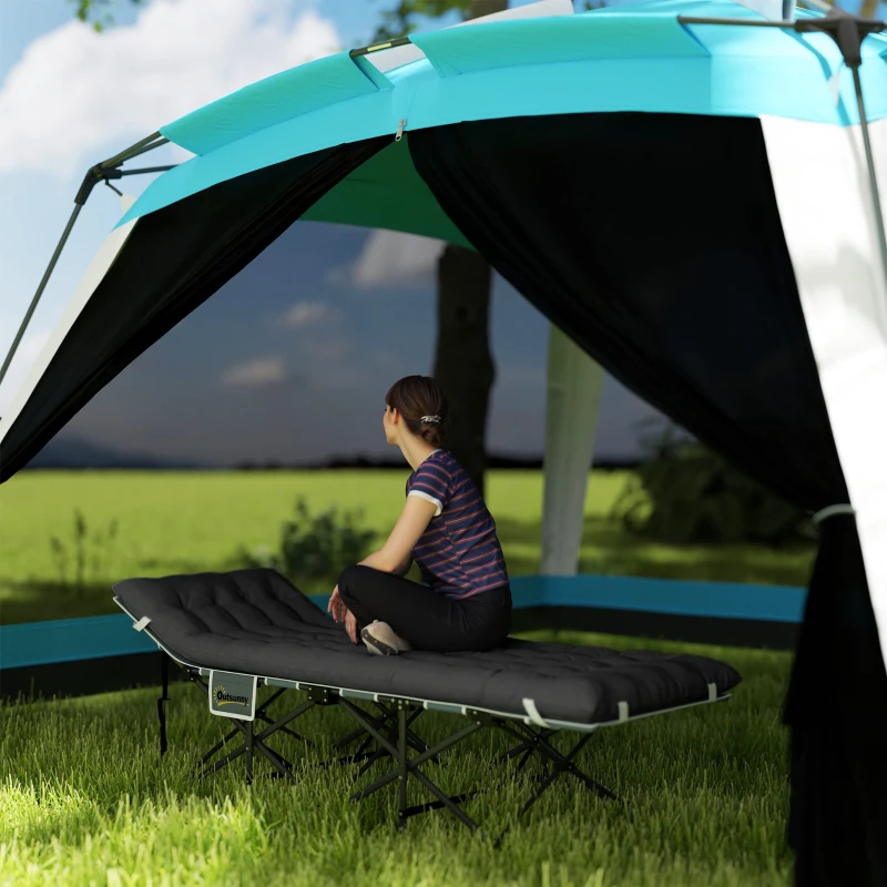 Outsunny Lettino da Campeggio Pieghevole con Poggiatesta Inclinato e Materasso Rimovibile, 186x68x37 cm, Nero