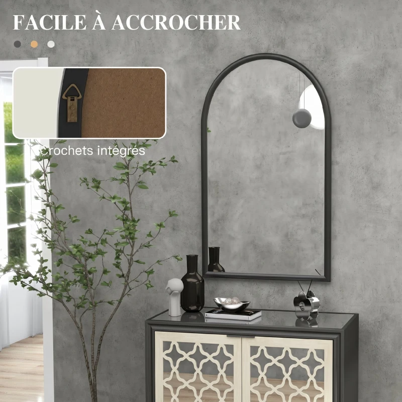 HOMCOM Miroir mural arche, 110 x 65 cm Cadre en bois, Miroir arqué pour le salon, la chambre, l'entrée, noir