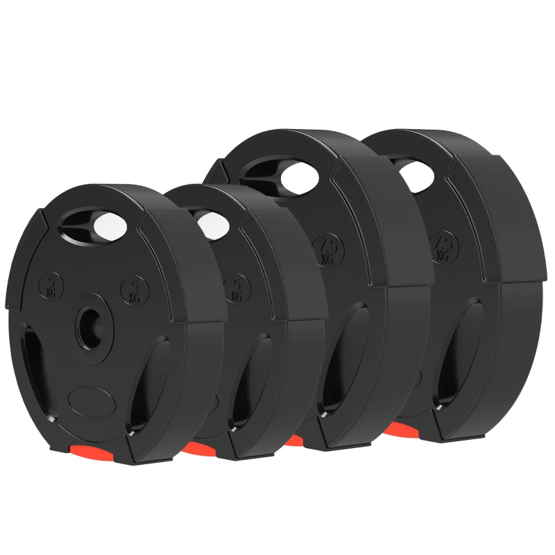 SPORTNOW Kit Pesi con 2 Dischi da 7.5 kg e 2 Dischi da 5 kg in Polipropilene e Sabbia, Ø30x5.5 cm e Ø27x4.5 cm, Nero