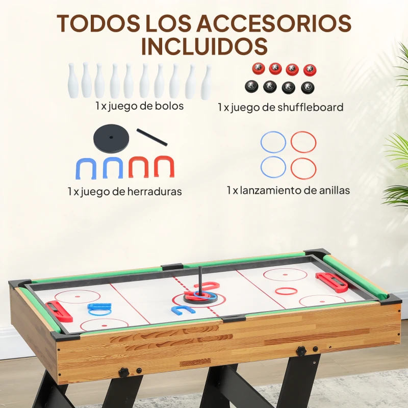SPORTNOW Mesa Multijuegos Plegable 13 en 1 con Futbolines para Niños Billar Ping-pong Hockey Ajedrez Damas y Backgammon