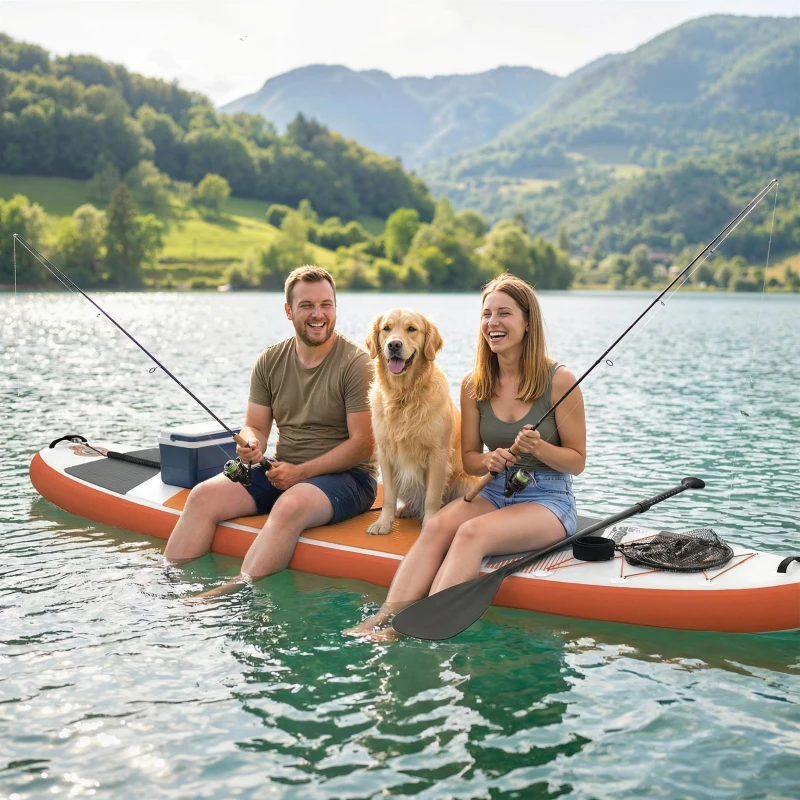 Outsunny Sup Gonfiabile con Sedile, Pagaia e Accessori, in Plastica ed EVA, 320x82x15 cm, Arancione