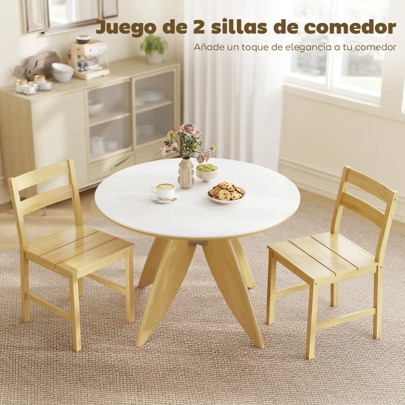 HOMCOM Juego de 2 Sillas de Comedor de Bambú con Asiento con Listones Respaldo Curvado Sin Brazos Natural