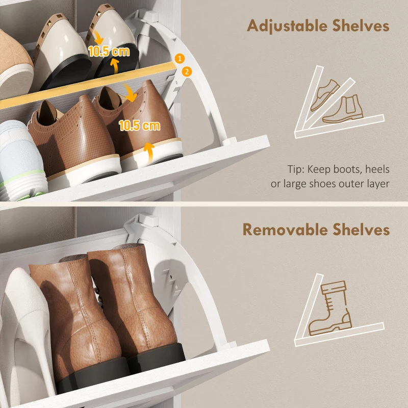 HOMCOM Shoe Cabinet with 2 Flip Drawers, Narrow Shoe Storage Cabinet, White