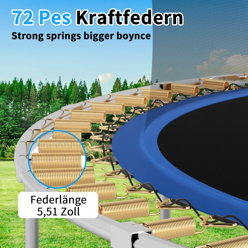 Trampolin Outdoor, verstärkten Beintraversen, doppelt gepolstertem Sicherheitsnetz, 366x366x256 cm, Blau