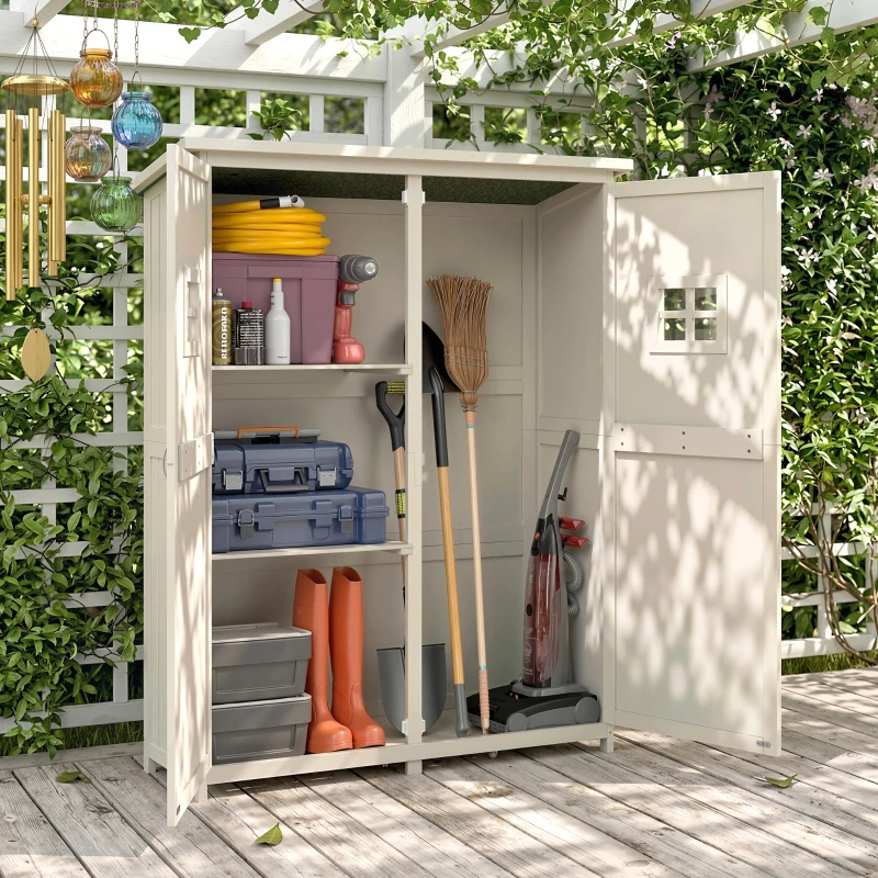 Outsunny Armario de Madera para Exterior para Herramientas de Jardinería con Doble Puerta y Estantes 127,5x50x164 cm Gris