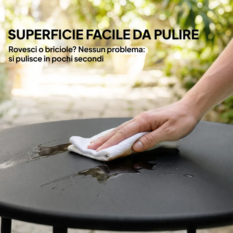 Outsunny Tavolino da Caffè da Esterno Rotondo 50 cm, Tavolo in Metallo con Base a X e Piedini Antiscivolo, Nero