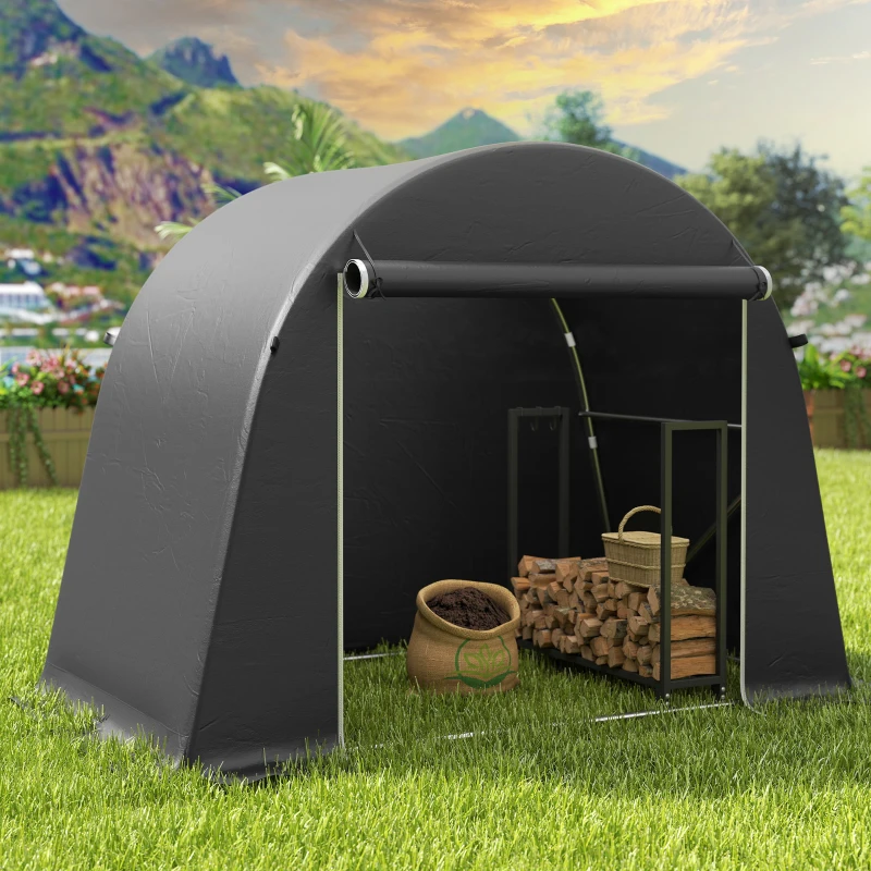 Outsunny Tenda Garage per Biciclette e Attrezzi con Ingresso a Cerniera, in PE e Metallo, 245x120x200 cm, Grigio Scuro