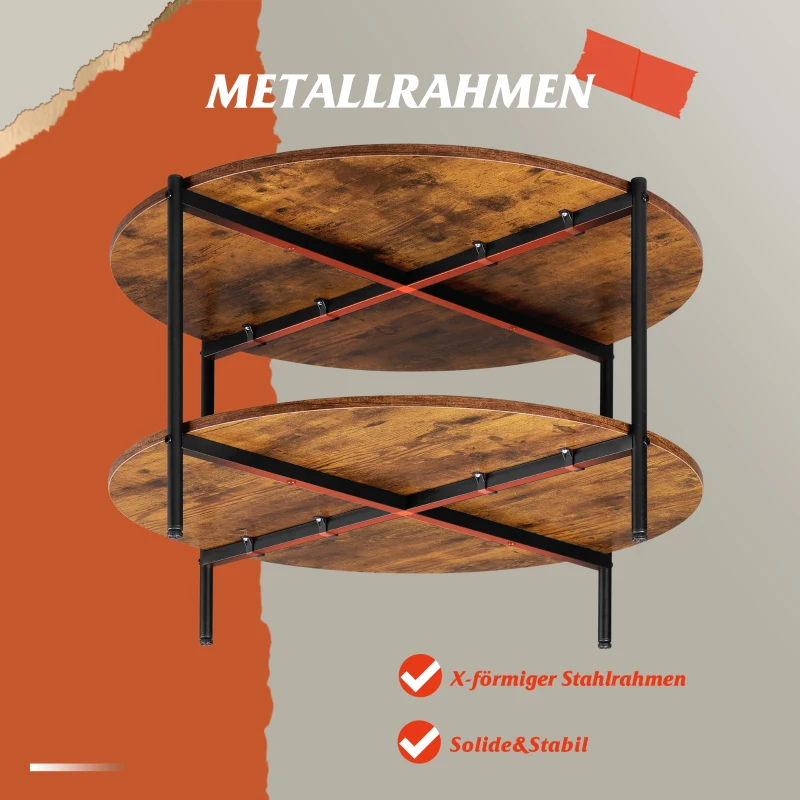 Zweistufiger Rundcouchtisch, viel Stauraum, verstellbare Beine, 83x83x44.5 cm, Braun