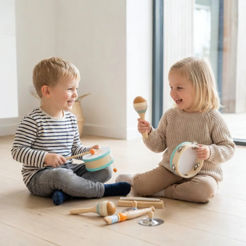 AIYAPLAY Instrumentos Musicales Infantil 10 Piezas Juguetes Musicales de Madera Montessori Set de de Percusión