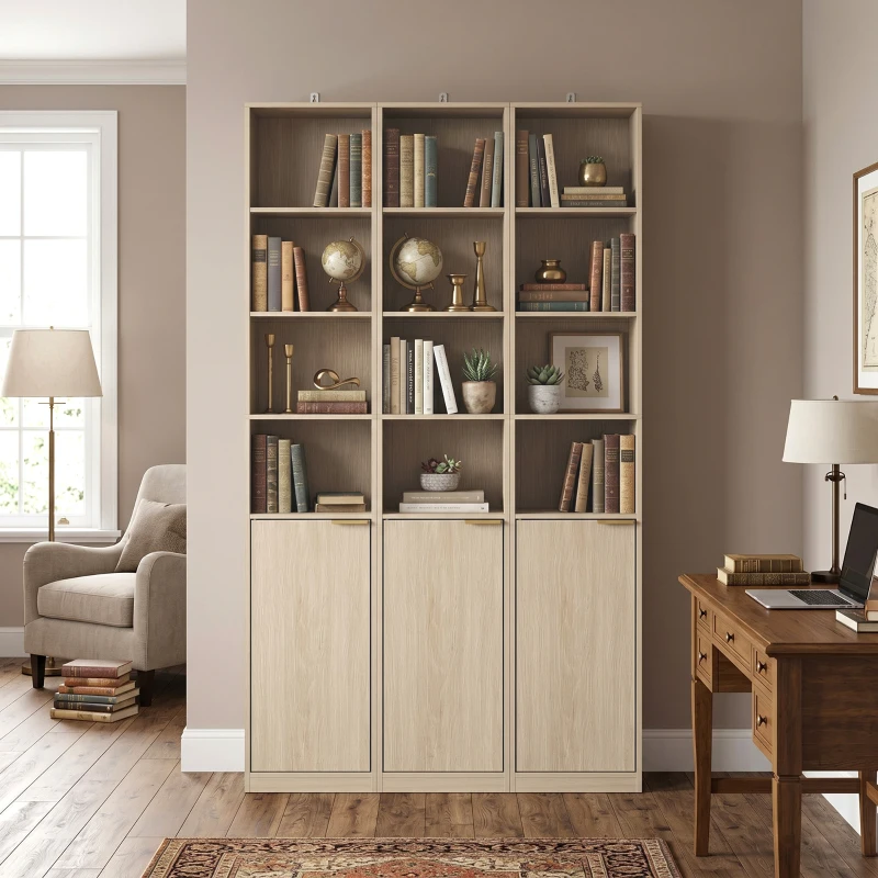 HOMCOM Bookcase Adjustable Shelf Bookshelf Anti-Tip Hardware 6-Tier Storage Cabinet Oak Wood Effect
