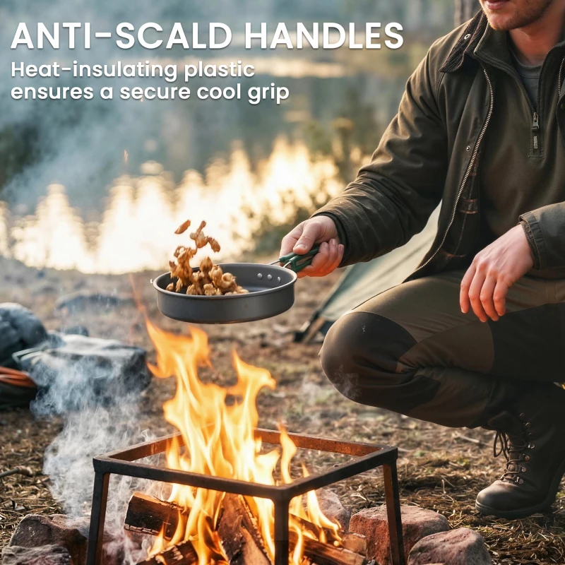 Outsunny Camping Cookware Set, 8-Piece Ultralight Camping Cooking Kit with Anti-Scald Handles, Grey