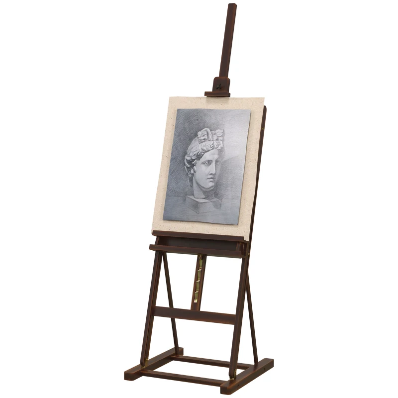HOMCOM Cavalete de Pintura 230 cm com Altura e Ângulo Ajustáveis Arrumação para Adultos Artistas Pintores Castanho