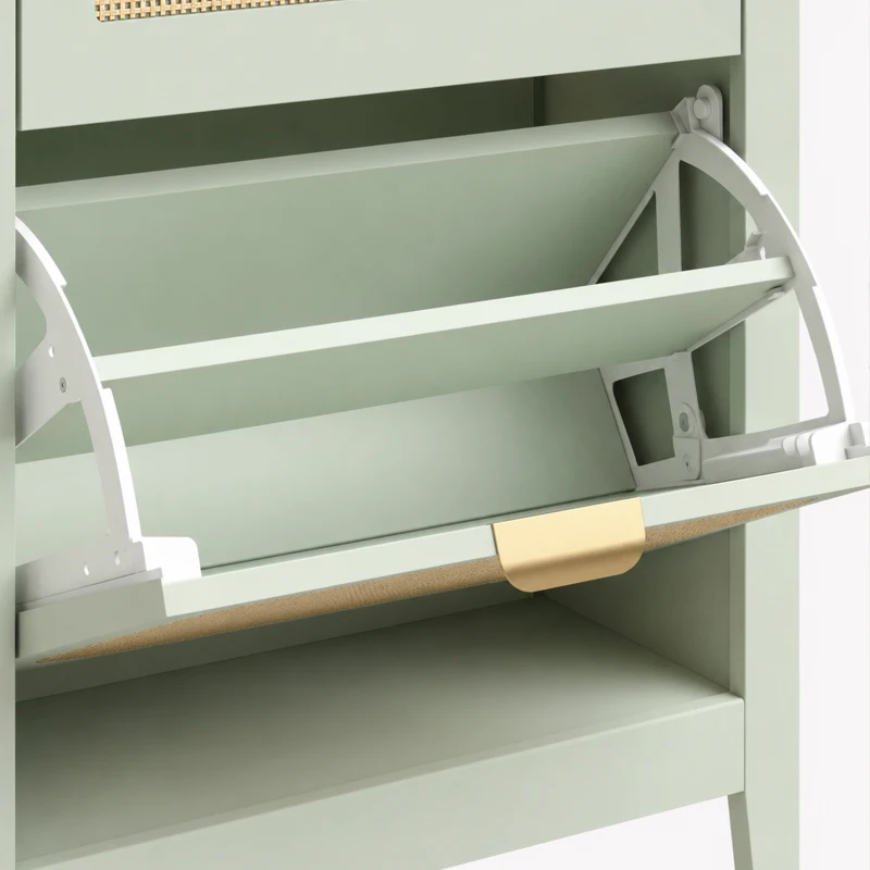 HOMCOM Narrow Shoe Cabinet, Boho Slim Shoe Storage Cabinet with 4 Flip Drawers, Holds 20 Pairs, Light Green