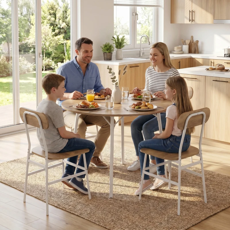 HOMCOM Conjunto de Mesa e 4 Cadeiras de Jantar para Espaços Pequenos, Natural e Branco